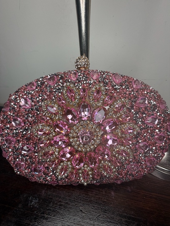 Handbags - Sparkling Pink Jeweled Oval Clutch - Glam Evening Bag